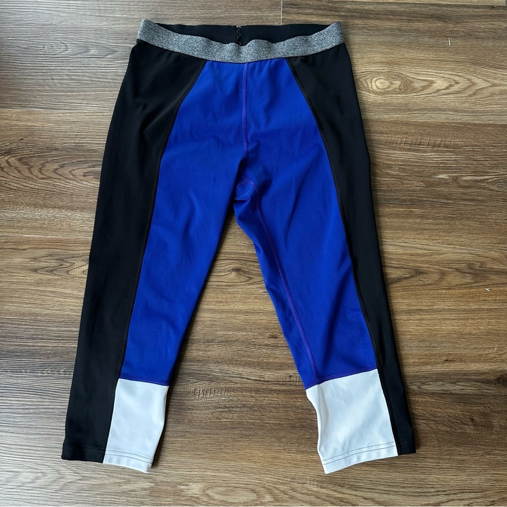 Athleta X Derek Lam 10C Blue & White Colorblock Cropped Athletic Leggings Large‎